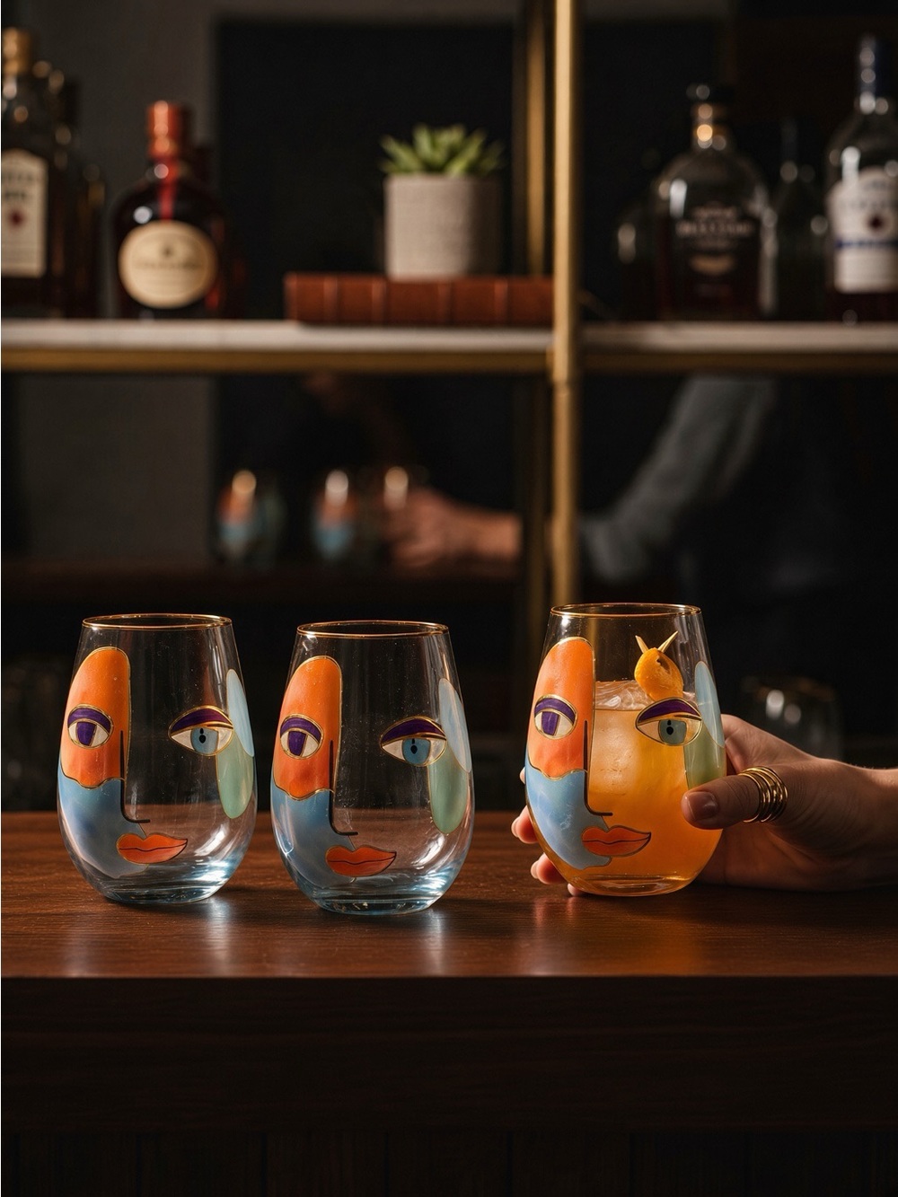 Cornet Barcelona Artistic Gaze Stemless Wine Glasses – Set of 4